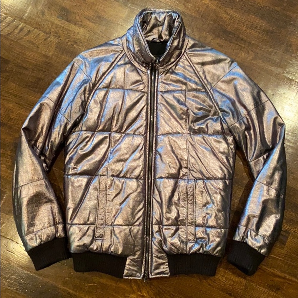 Giorgio Brato Metallic Leather Puffer Jacket IT 48